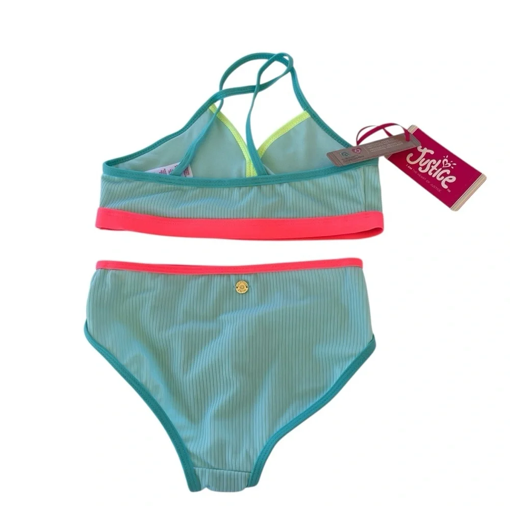 Justice Color Block Ribbed 2 Piece Bikini Girls size S(7/8) or L(12/14) New